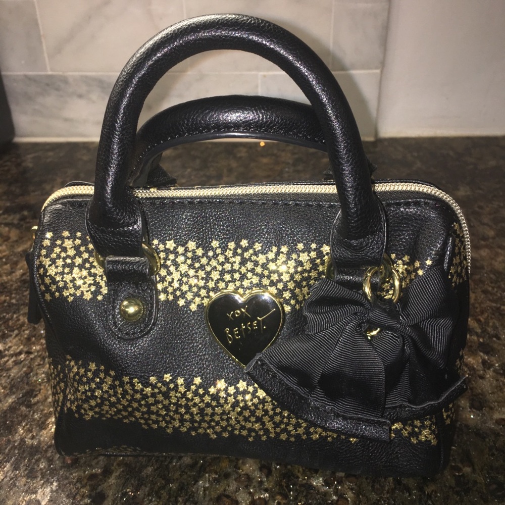 Betsey Johnson mini satchel black gold stars